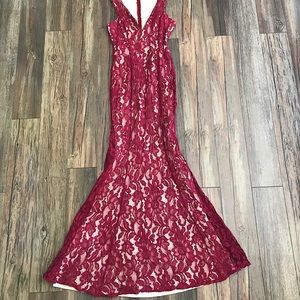 Maniju Red Lace Maxi Dress